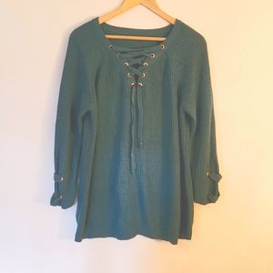 Reversible Turquise Knit Sweater Corset Ties